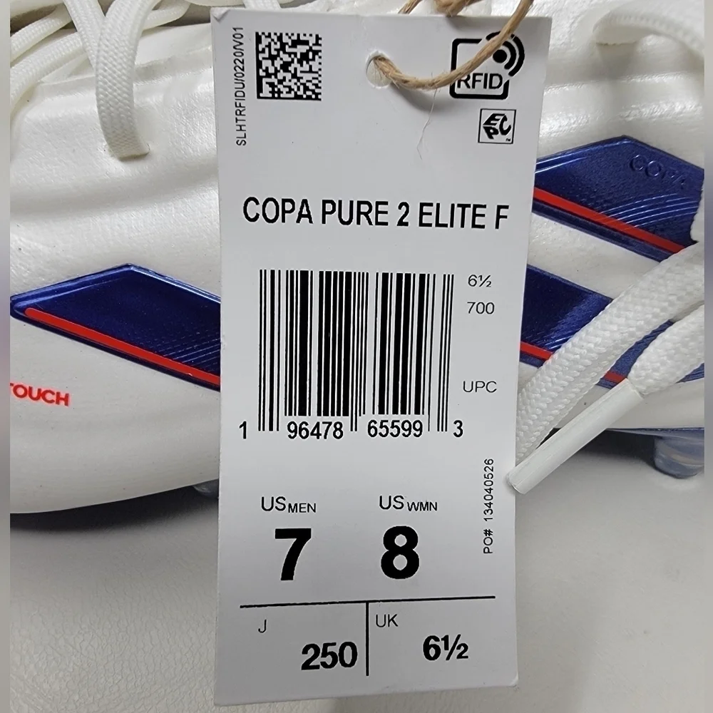 adidas Soccer Copa Pure 2 Elite FG Cloud White Blue Cleats IG6402 Men's Size 7